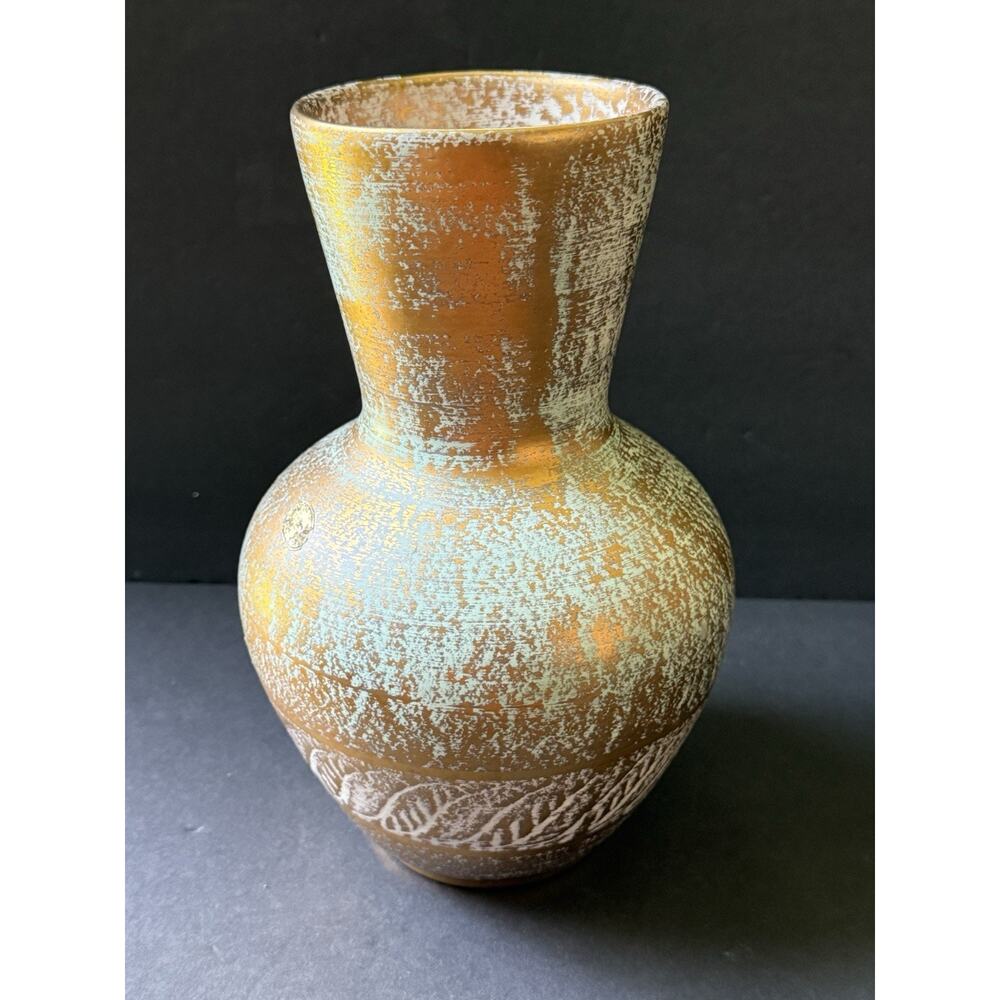 Vintage Stangl Vase Antique Turquoise Handpainted #5023 Artisan Made In USA